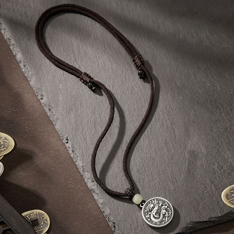 Collier en argent sterling 999 avec pendentif en jade Hetian et dragon Fu