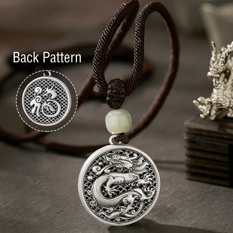 Collier en argent sterling 999 avec pendentif en jade Hetian et dragon Fu