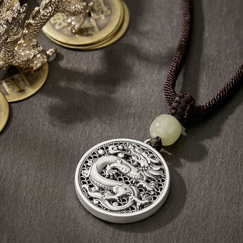 Collier en argent sterling 999 avec pendentif en jade Hetian et dragon Fu