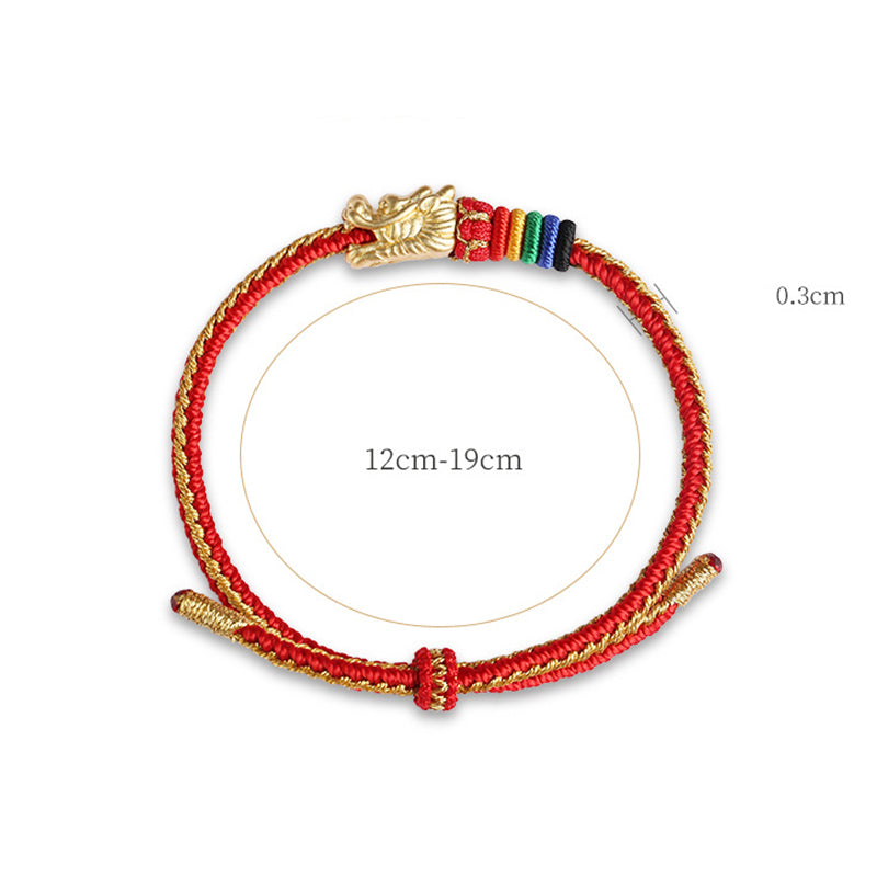Bracelet porte-bonheur dragon en argent sterling 999 avec corde colorée