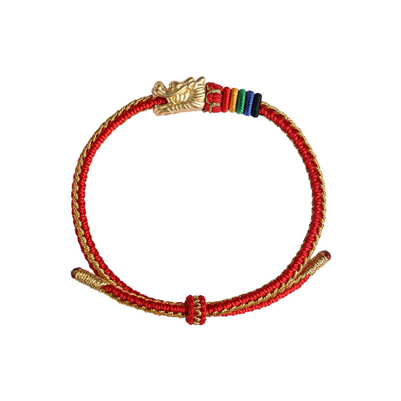 Bracelet porte-bonheur dragon en argent sterling 999 avec corde colorée