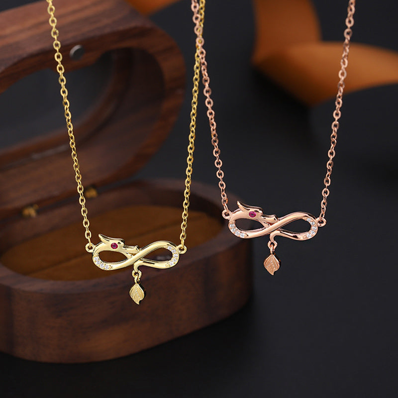 Collier dragon en argent sterling 999 avec breloque nœud sans fin