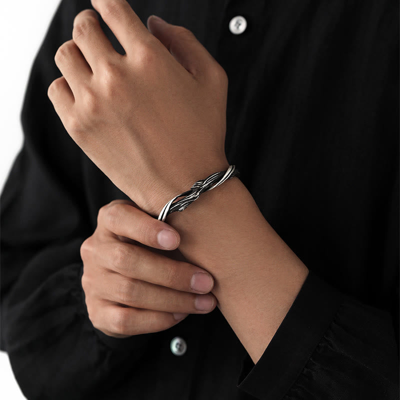 Bracelet manchette en argent sterling 999 et bois flotté Équilibre spirituel
