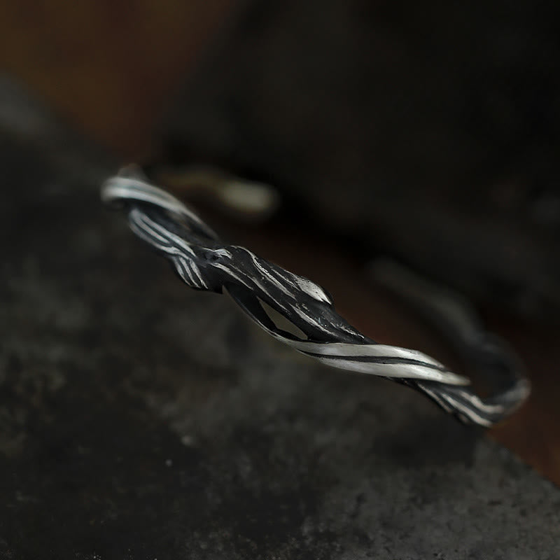 Bracelet manchette en argent sterling 999 et bois flotté Équilibre spirituel