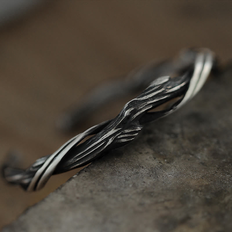 Bracelet manchette en argent sterling 999 et bois flotté Équilibre spirituel