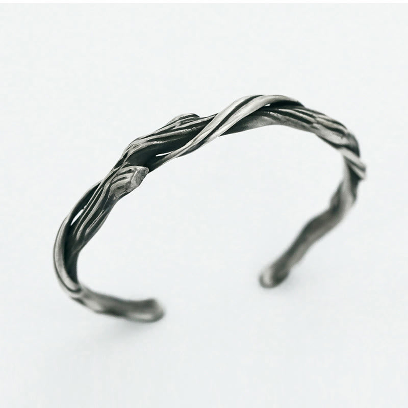 Bracelet manchette en argent sterling 999 et bois flotté Équilibre spirituel