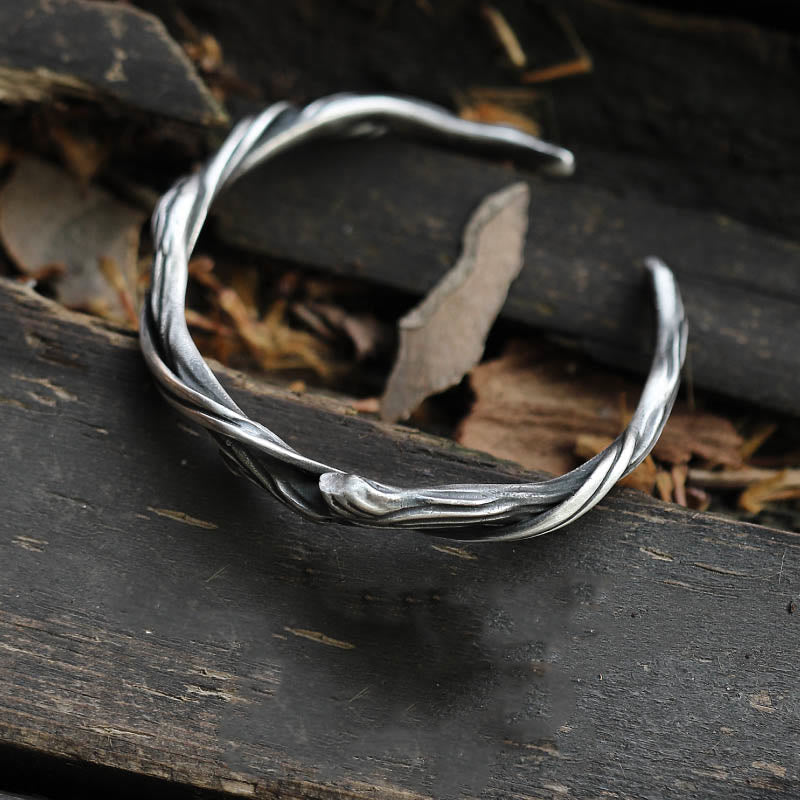 Bracelet manchette en argent sterling 999 et bois flotté Équilibre spirituel