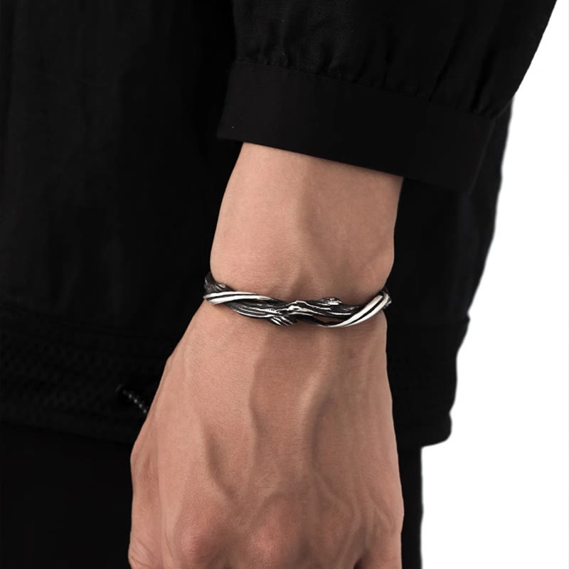 Bracelet manchette en argent sterling 999 et bois flotté Équilibre spirituel