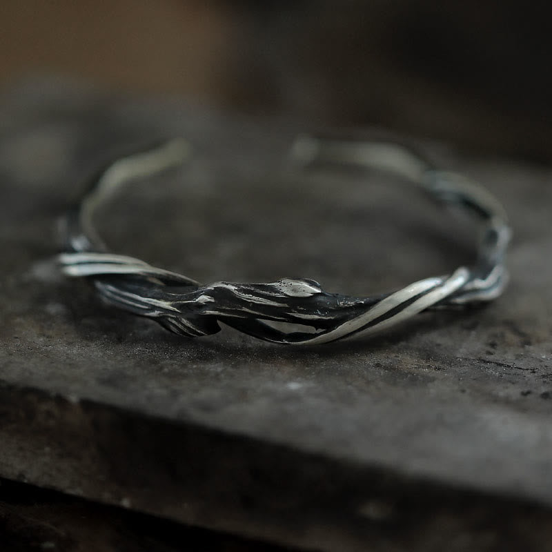 Bracelet manchette en argent sterling 999 et bois flotté Équilibre spirituel