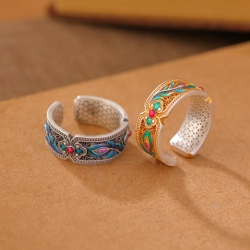 Bague de guérison spirituelle en argent sterling 999 avec motif de plumes