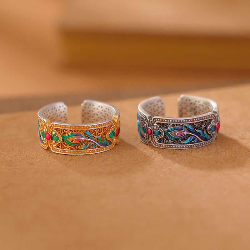 Bague de guérison spirituelle en argent sterling 999 avec motif de plumes