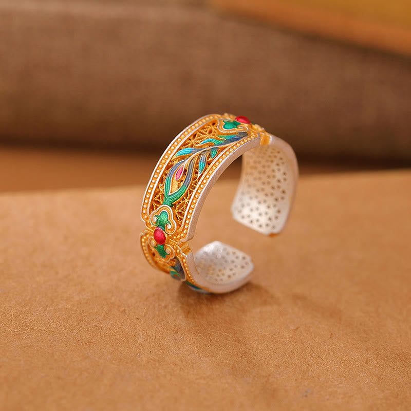 Bague de guérison spirituelle en argent sterling 999 avec motif de plumes