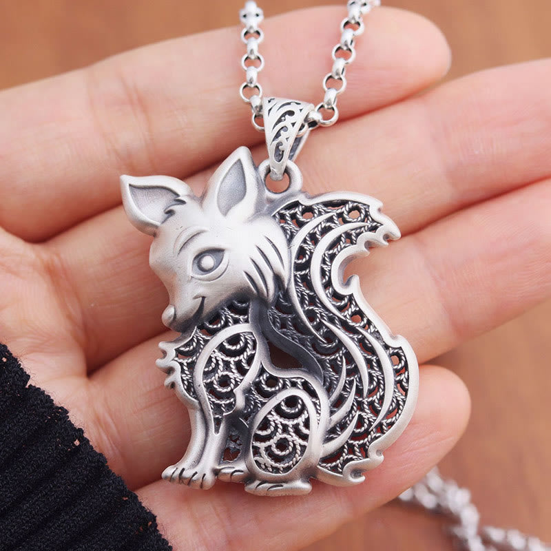 Collier de bénédiction spirituelle en argent sterling 999 motif renard