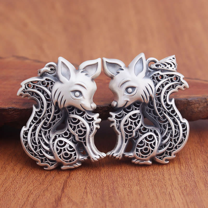 Collier de bénédiction spirituelle en argent sterling 999 motif renard