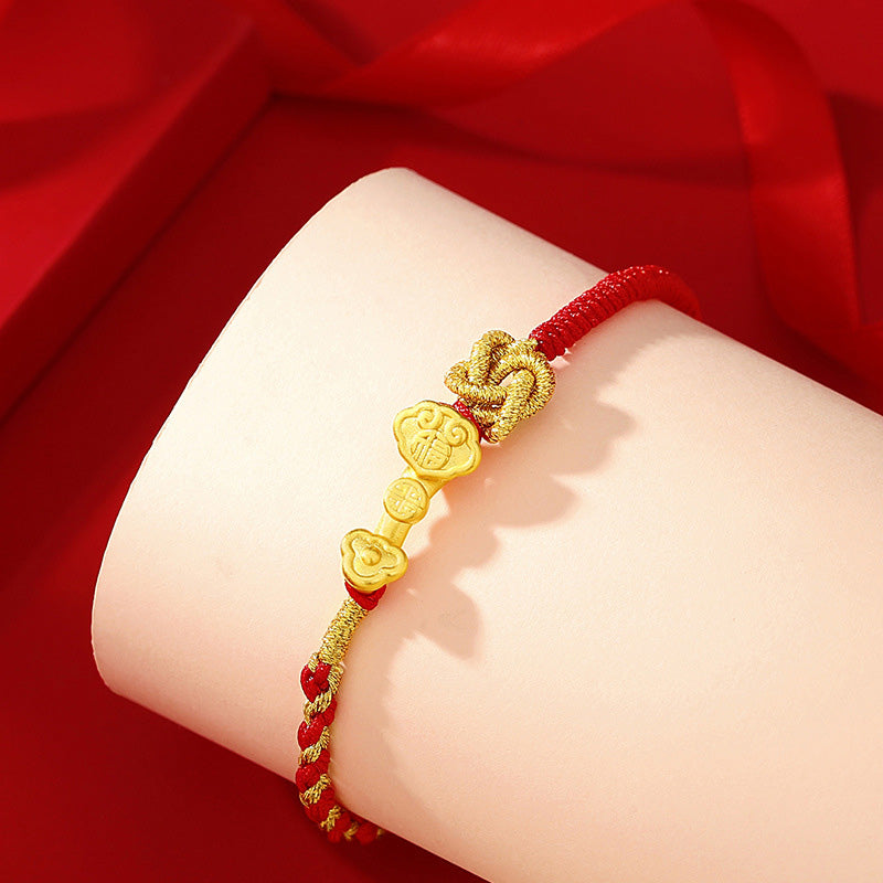 Bracelet porte-bonheur en argent sterling 999 avec personnage Fu
