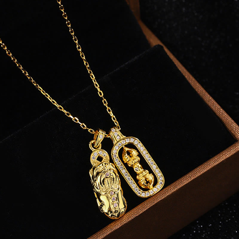 Collier pendentif Pixiu Vajra en argent sterling 999 doré