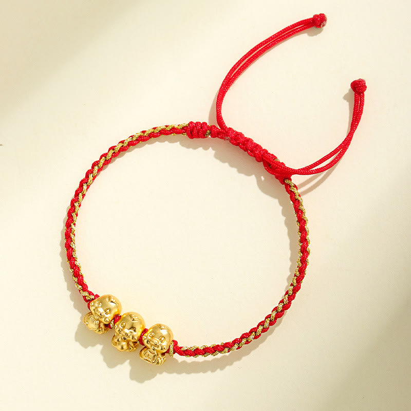 Bracelet serpent doré en argent sterling 999, cordon rouge pour la protection