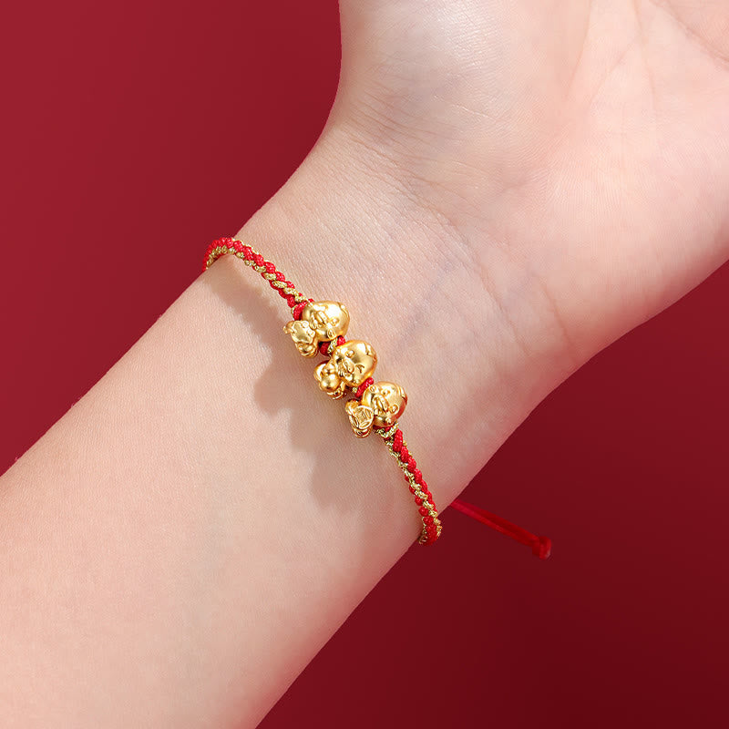 Bracelet serpent doré en argent sterling 999, cordon rouge pour la protection