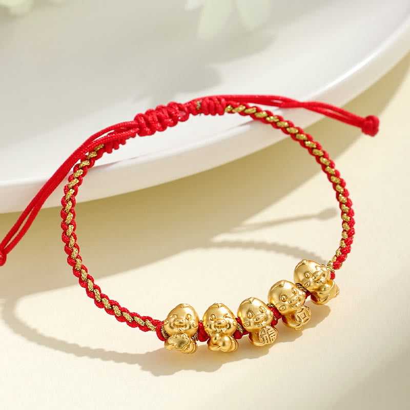 Bracelet serpent doré en argent sterling 999, cordon rouge pour la protection