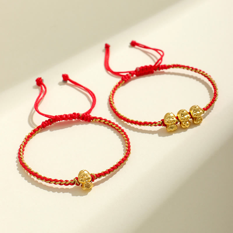 Bracelet serpent doré en argent sterling 999, cordon rouge pour la protection