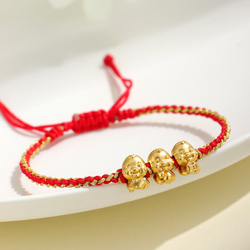 Bracelet serpent doré en argent sterling 999, cordon rouge pour la protection