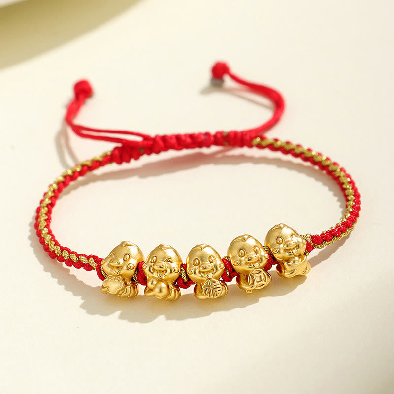 Bracelet serpent doré en argent sterling 999, cordon rouge pour la protection