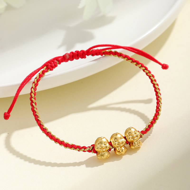 Bracelet serpent doré en argent sterling 999, cordon rouge pour la protection
