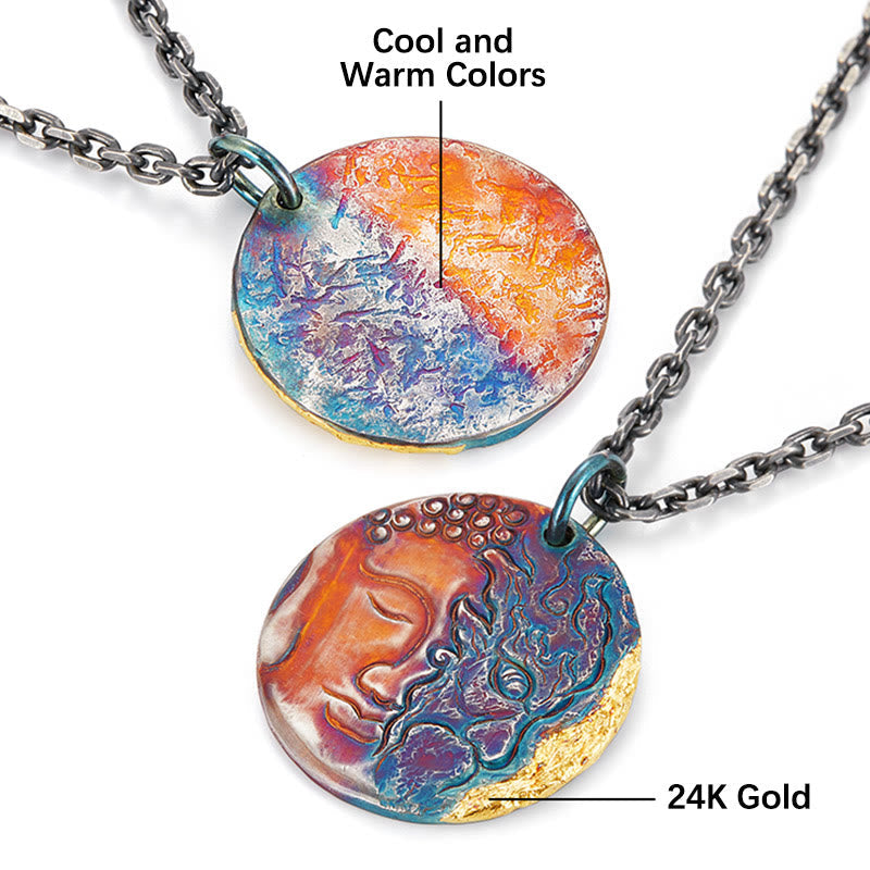 Collier de compassion mi-démon mi-bouddha en argent sterling 999