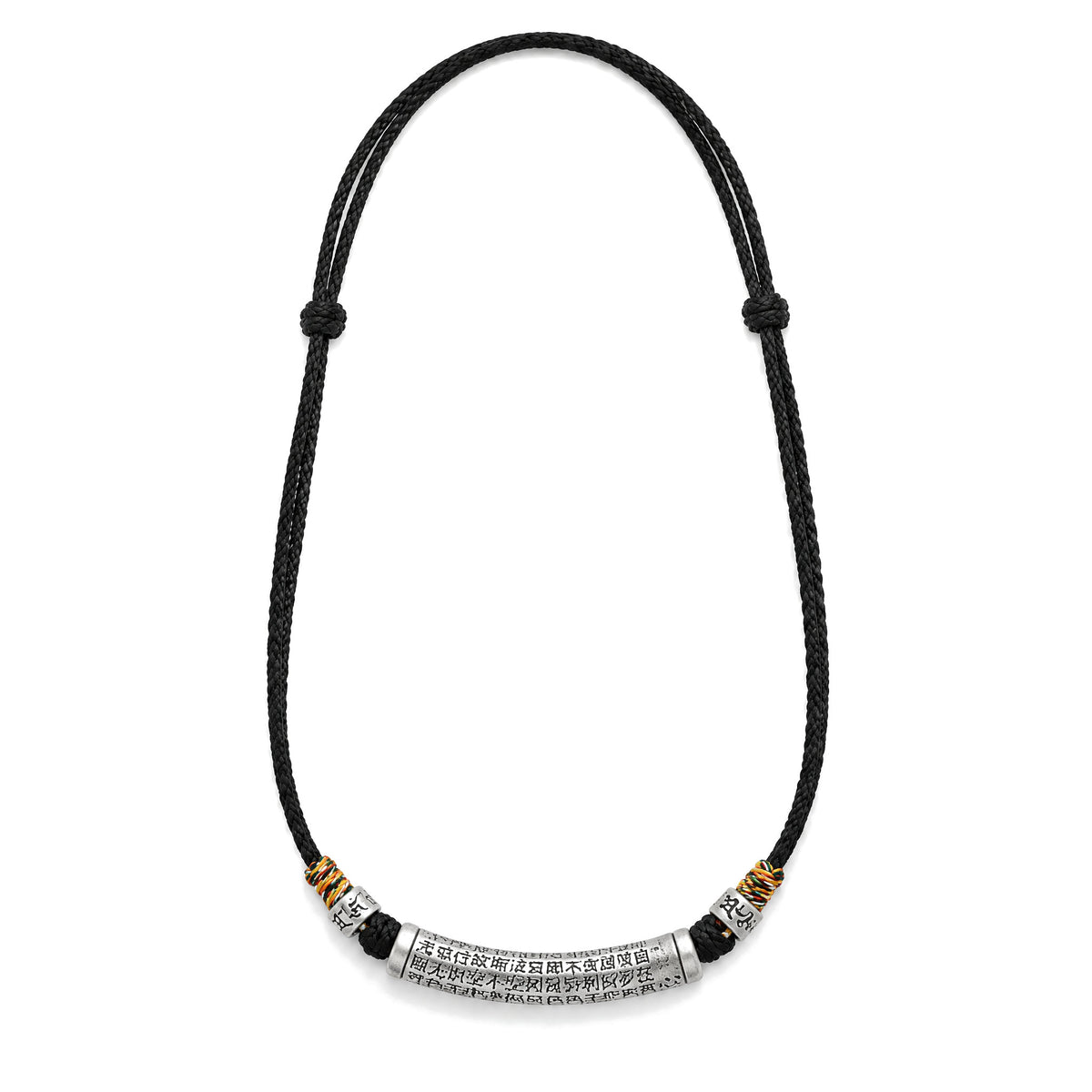 999 Sterling Silver Heart Sutra Necklace Pendant for Spiritual Wisdom, Black, on a white background