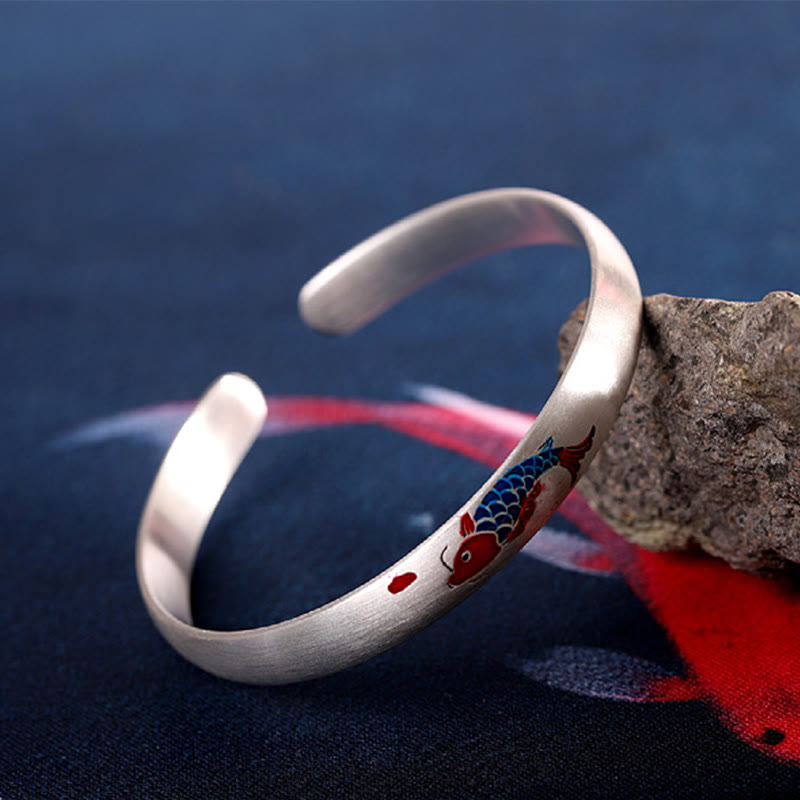 Bracelet manchette porte-bonheur en argent sterling 999, motif poisson koï, réglable