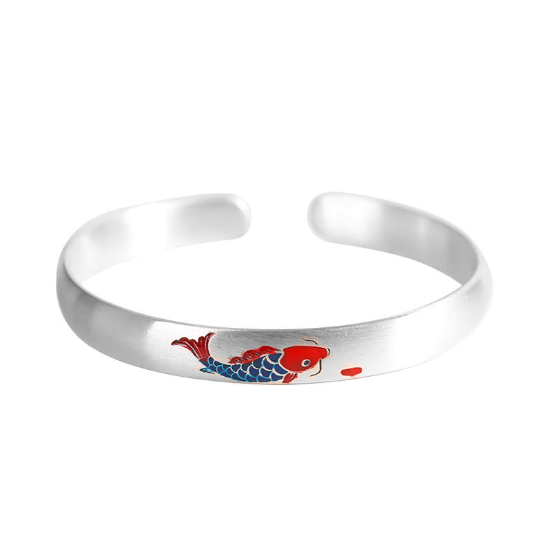 Bracelet manchette porte-bonheur en argent sterling 999, motif poisson koï, réglable