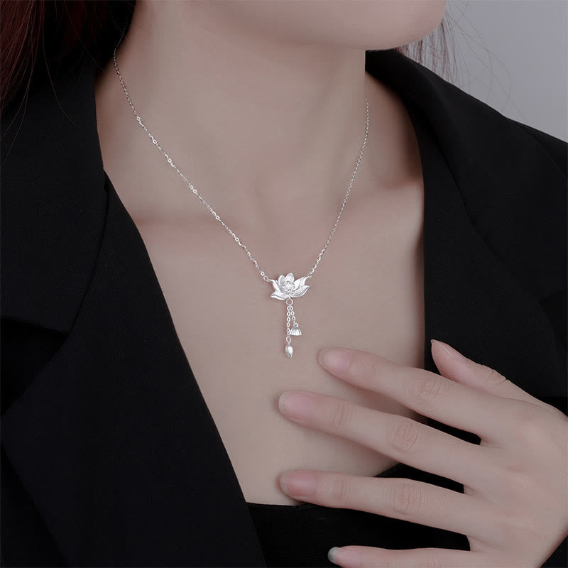 Collier d'illumination en argent sterling 999 avec gousse de fleur de lotus