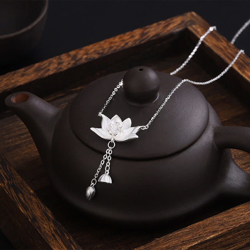 Collier d'illumination en argent sterling 999 avec gousse de fleur de lotus