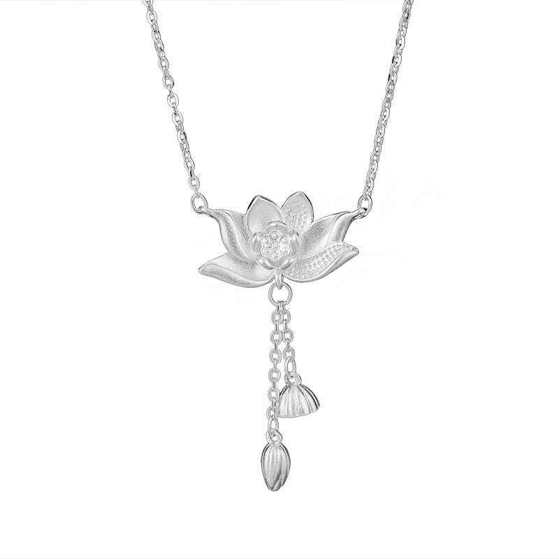 Collier d'illumination en argent sterling 999 avec gousse de fleur de lotus