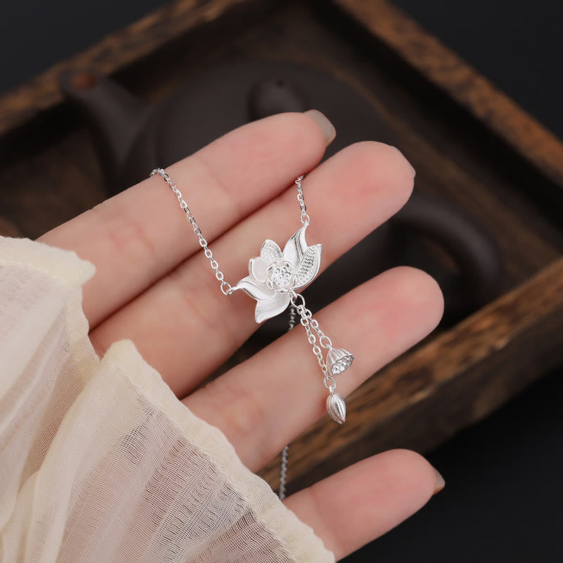 Collier d'illumination en argent sterling 999 avec gousse de fleur de lotus