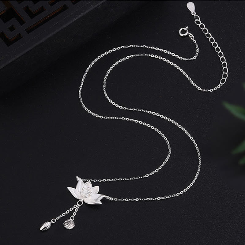 Collier d'illumination en argent sterling 999 avec gousse de fleur de lotus