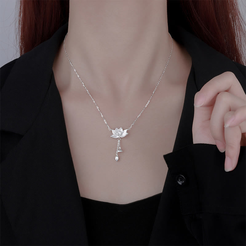 Collier d'illumination en argent sterling 999 avec gousse de fleur de lotus
