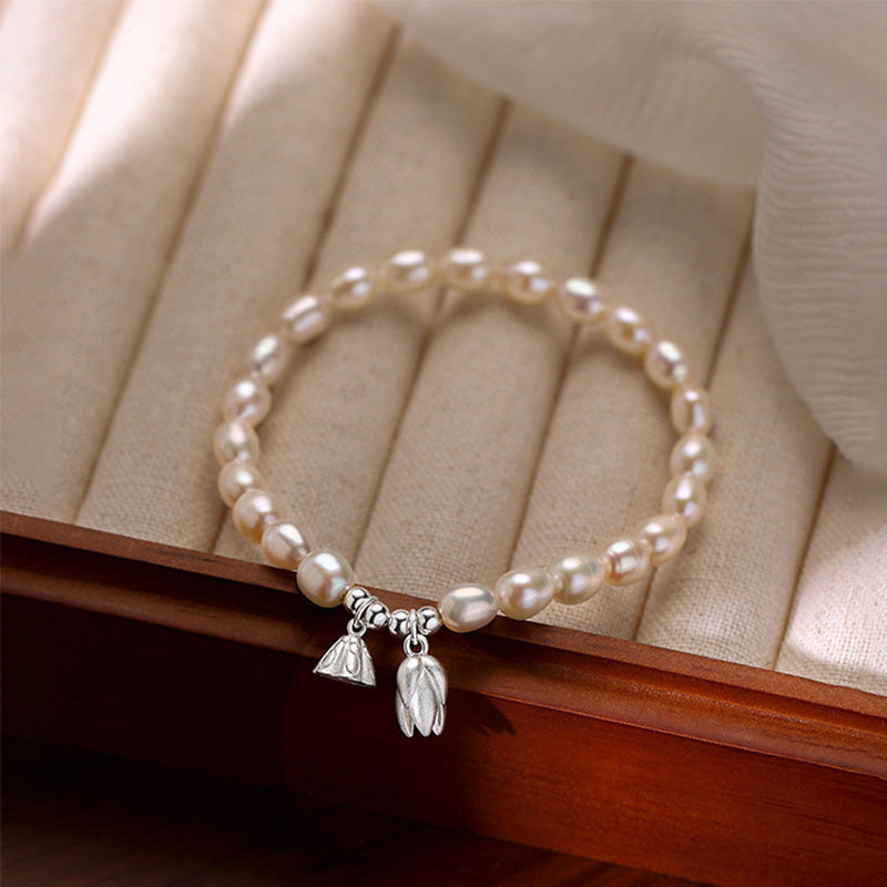 Bracelet de guérison en argent sterling 999 et perles de lotus 14-16 cm
