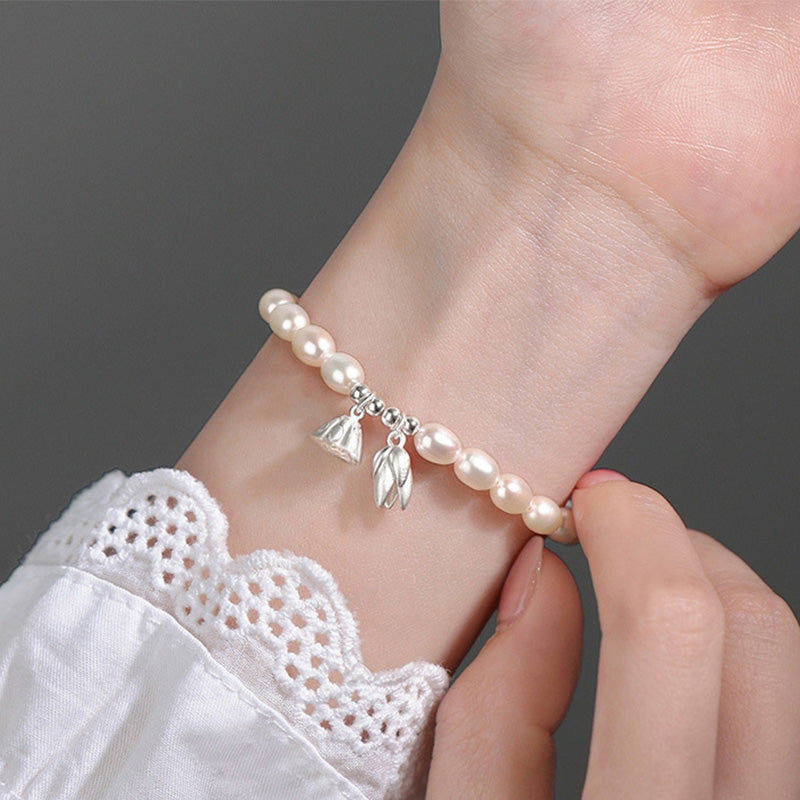 Bracelet de guérison en argent sterling 999 et perles de lotus 14-16 cm