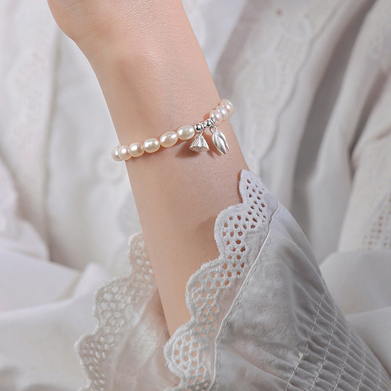 Bracelet de guérison en argent sterling 999 et perles de lotus 14-16 cm