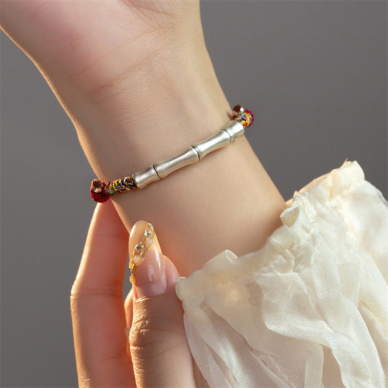 Bracelet porte-bonheur en argent sterling 999 avec corde rouge en bambou