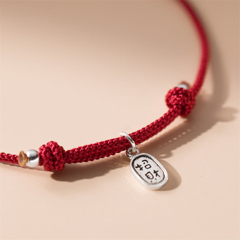 Bracelet porte-bonheur en argent sterling 999 avec corde rouge en bambou