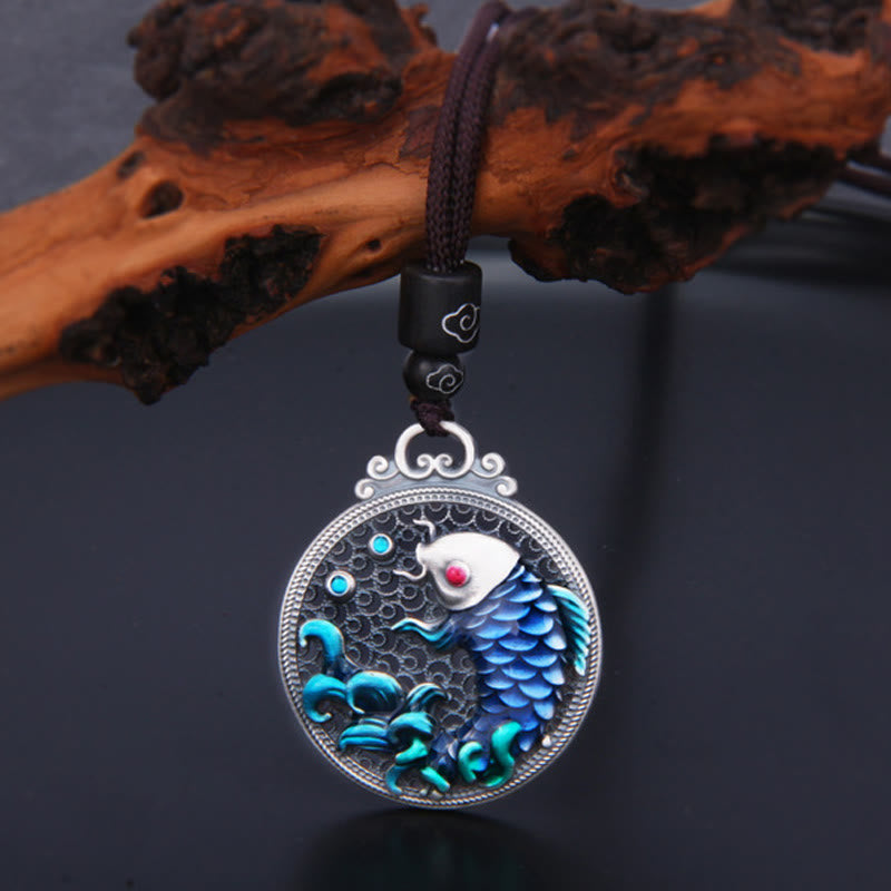 Collier porte-bonheur en argent sterling 999 avec poisson koï et succès