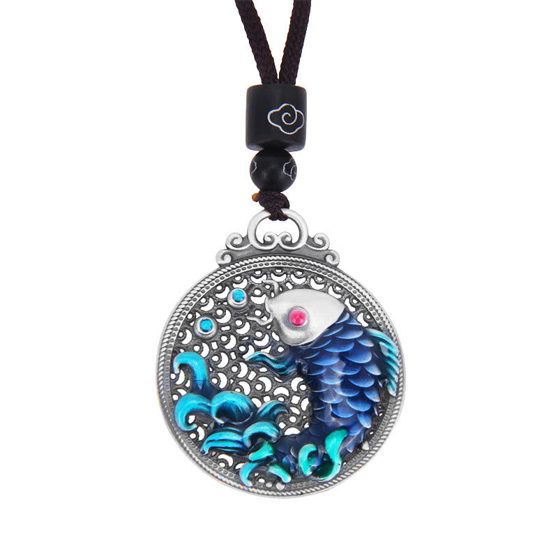 Collier porte-bonheur en argent sterling 999 avec poisson koï et succès