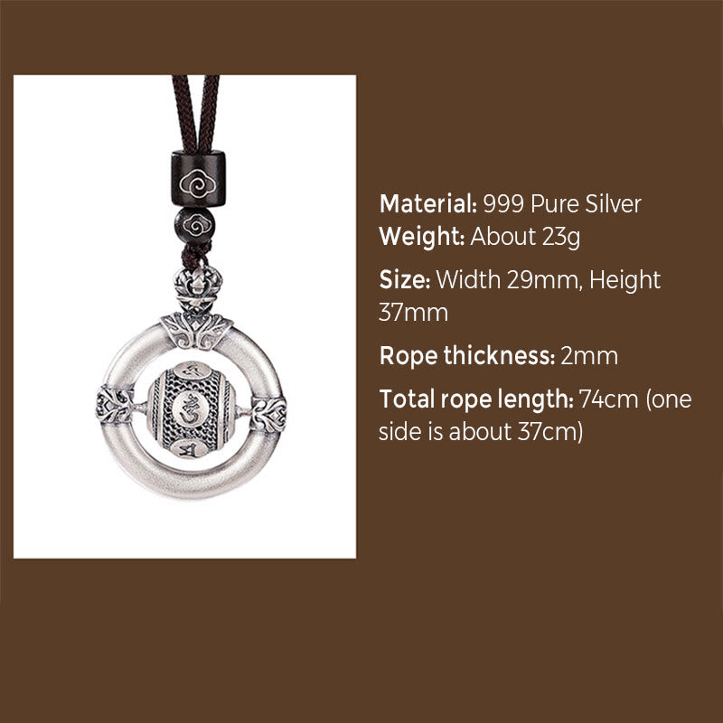 Collier Om Mani Padme Hum en argent sterling 999 pour la sagesse et la protection