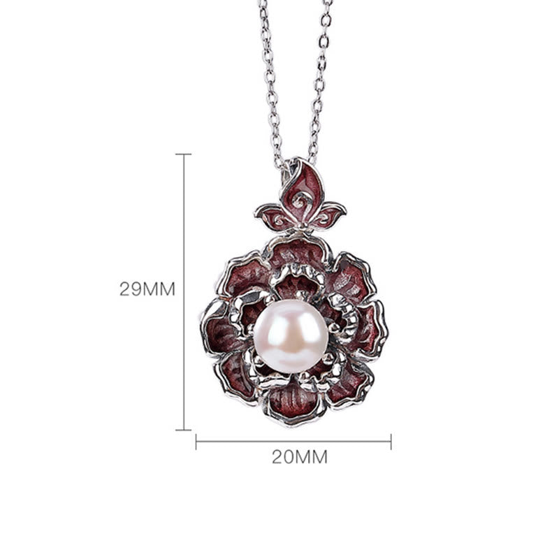 Collier de perles en argent sterling 999 avec pendentif en forme de fleur de pivoine pour la guérison
