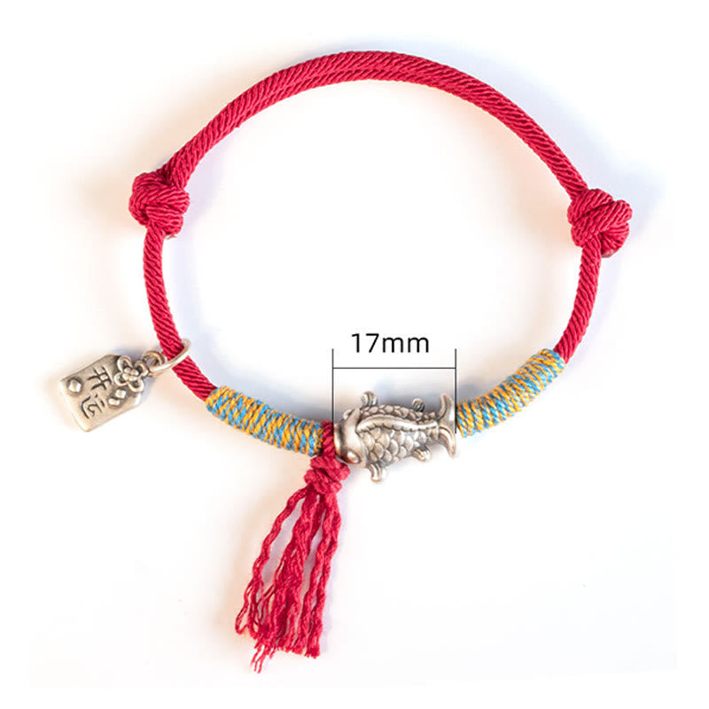Bracelet de protection en argent sterling 999 avec cordon rouge et poisson koï