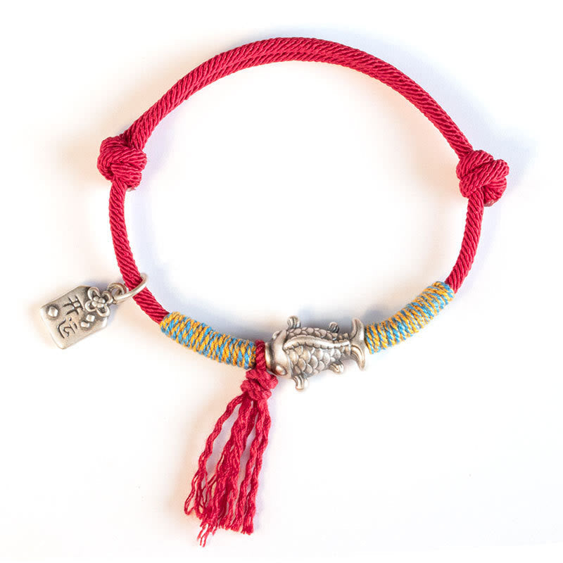 Bracelet de protection en argent sterling 999 avec cordon rouge et poisson koï