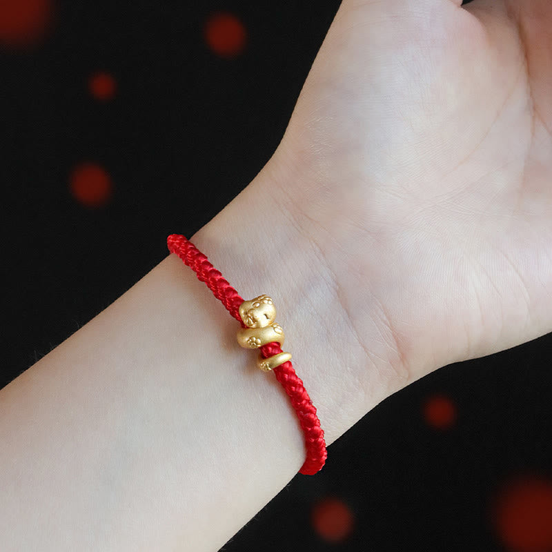 Bracelet porte-bonheur serpent en argent sterling 999 avec fil rouge