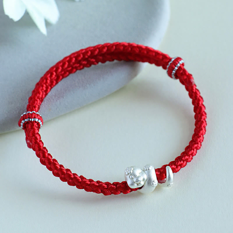 Bracelet porte-bonheur serpent en argent sterling 999 avec fil rouge
